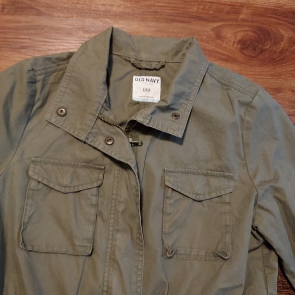 Old navy olive jacket small petite draw string waist - Picture 2 of 8